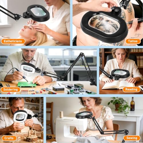 Magnifying Glass with Light and Clamp, 5in 12X 30X Extended Arm