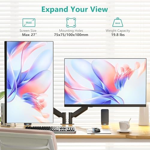 WALI Adjustable Dual Monitor Arm for 13-27 inch Screens, 19.8 lbs per Arm