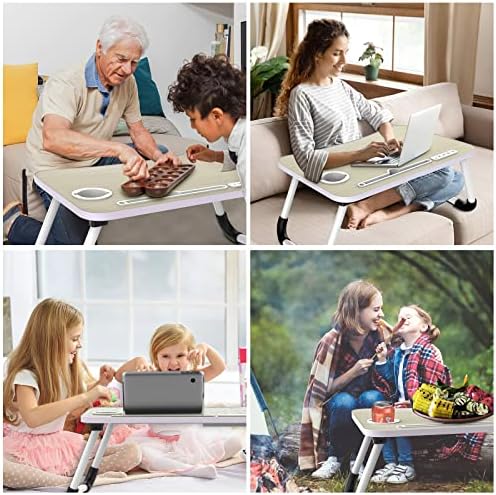 Zapuno Laptop Lap Desk, Foldable Laptop Table Tray with 4 USB Ports Storage Drawer and Cup Holder, Lap Bed Desk Notebook Stand Laptray Portable Standing Table for Bed Couch Floor
