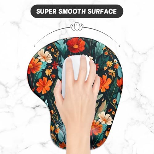 ITNRSIIET Ergonomic Mouse Pad Coaster Set with Gel Wrist Support Wrist Rest Smooth Surface Non-Slip PU Base Comfortable Office Supplies Pain Relief, 9.5 x 8.3 inches, Beautiful Flowers