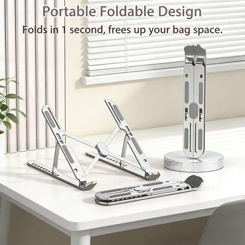 Ergonomic Foldable Computer Stand, 10-Level Height Adjustable Aluminum Laptop Stand, Compatible with 17.3 Inch Laptops, Tablets & Drawing Tablets, for MacBook, HP, Lenovo, Dell (Silver)