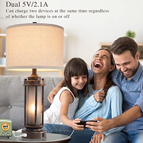 AIEAMPDO 25'' Set of 2 Farmhouse Table Lamps for Living Room with USB C+A