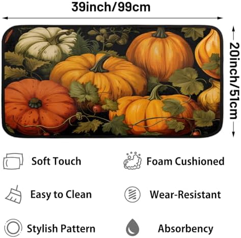 Kitchen Mats, Pumpkin Pattern Kitchen Rugs, Cushioned Anti Fatigue Kitchen Mats, Non-Slip Standing Desk Mat, Absorbent Kitchen Rug for Floor, Kitchen, Office, Sink, 20"×39"