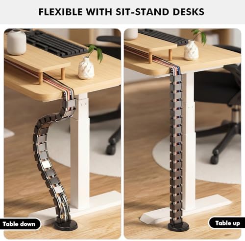 Yaomiao 4 Pack Under Desk Vertebrae Cable Management Kit Standing Desk 48'' Adjustable Quad Entry Flexible Cord Organizer with Ties, Stick-on Clips Cable Management Set for Home User Office Worker