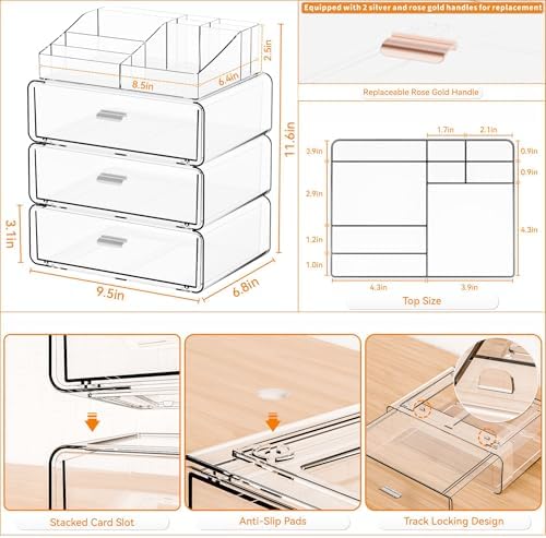 Yieach 4 Tier Clear Acrylic Makeup Organizers with Drawers,Tiered Countertop Make up Storage Organizer for Dresser Top and Bathroom Vanity,Plastic Makeup Stand for Brush,Skincare,Beauty Organizers