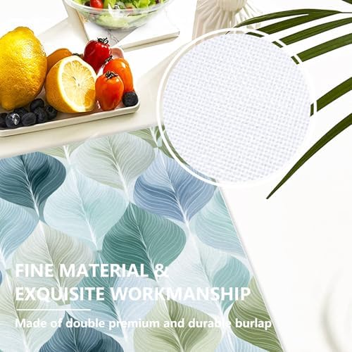 Mid Century Abstract Autumn Shapes Modern Pattern Linen Placemats, Leaf Green and Blue Repeating Table Mats for Table Washable Heat Insulation Thick Dining Mat, Indoor/Outdoor 12X18 in 4 Pcs