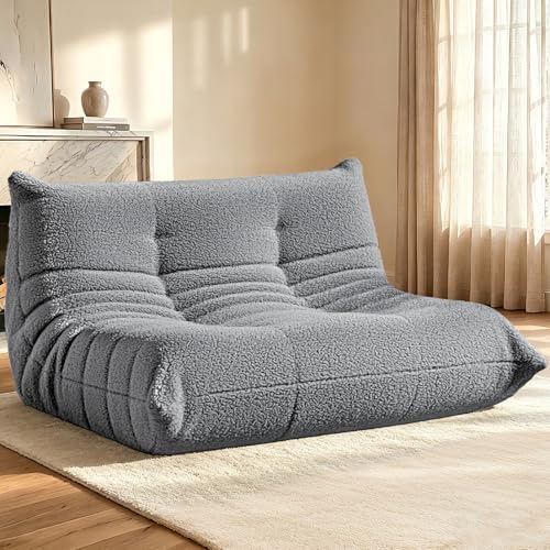 HABUTWAY Bean Bag Chairs Fireside Lazy Floor Sofa,2 Seater,Light Grey