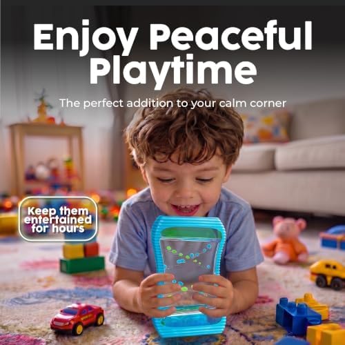 BUNMO Liquid Motion Bubbler Large Sensory Toy for Kids & Adults – Gentle Fidget Toy for Mindfulness – Stimulating Visual Sensory Experience – Colorful Bubble Fidget Timer for Desk & Travel - Blue