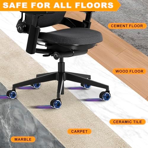 Office Chair Wheels, 2 Inch Smooth & Quiet Rolling Casters Replacement, Computer Gaming Chair Casters for All Hardwood Floors & Carpet, Smooth Safe Rubber Wheels-Set of 5, Blue