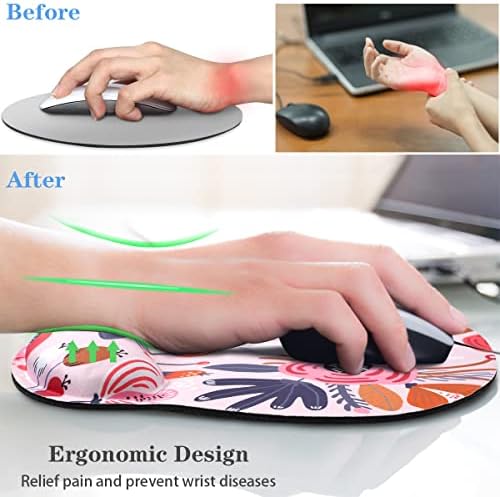 Floral Ergonomic Mouse Pad with Wrist Support, Cute Premium-Textured Mouse Mat for Wireless Mouse, Non-Slip Rubber Base, Comfortable Desk Accessories for Laptop, Office, Home, Game, Pink