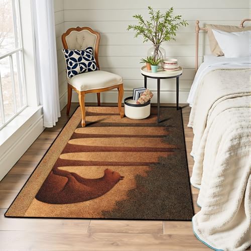 Serene Bear Pine Trees Tranquil Nature Landscape Art Area Rug Outdoor Patio Rug Play Mat Modern Floor Carpet Non-Slip Home Decor Living Room Kids Bedroom Nursery, 3x5 ft