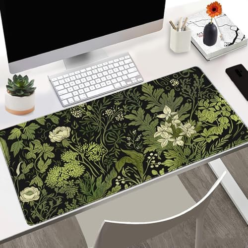Floral Desk Mat Green Leaves Plant Desk Pad Matt for Desktop Large Gaming Mousepad XXL Full Desk Mouse Pad Computer Keyboard Mat Deskmat Aesthetic Office Desk Decor 31.5 X 15.7 Inch