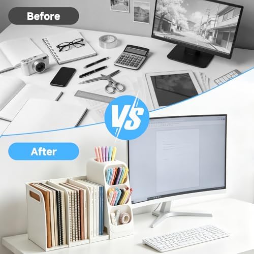 Multifunctional & Retractable Office Desk Organizer and Bookshelf, Small Space Desk Organizer with Magazine File Holder and Pen Holder,Desk Accessories & Workspace Organizers Office Supplies