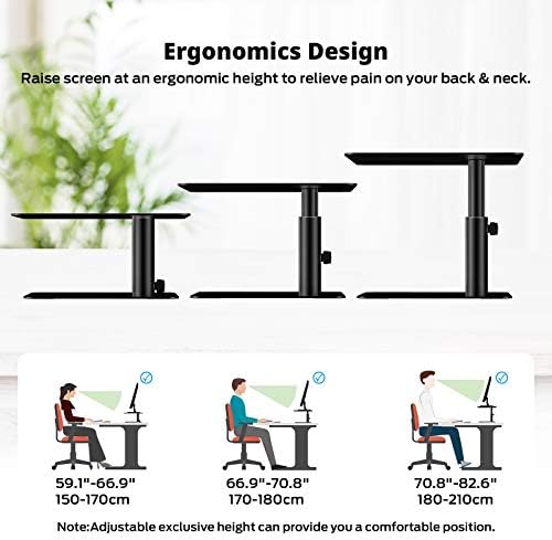 BoYata Monitor Stand, Adjustable Height Metal Desktop Riser, Black