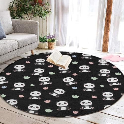Fashion Round Area Rug Large Non Slip Carpet, Cute Cartoon Panda Unisex Home Decor Mat, 36inch