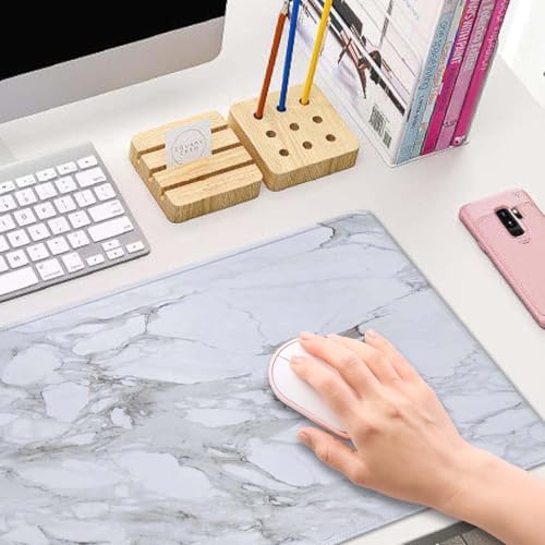 White Grey Marble Print Large Gaming Mouse Pad Keyboard Desk Pad Extended Mouse Pad Gaming Office Decor, PC Laptop Mouse Pads Large (31.5x11.8 in) with Stitched Edges Non-Slip Base Mousepad XL