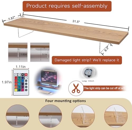 Monitor Stand Riser,Wood & Acrylic Computer Monitor Stand with LED Light,Desk Accessories Desktop Organizer Stand for Computer,Laptop,Printer,PC & TV Screen Riser