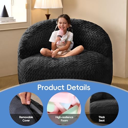 Hobestluk Giant Memory Foam Bean Bag, No-Assembly, Chevron Black Single