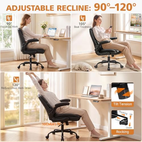 PU Leather Office Chair, Comfy Executive Chair with Flip-up Arms