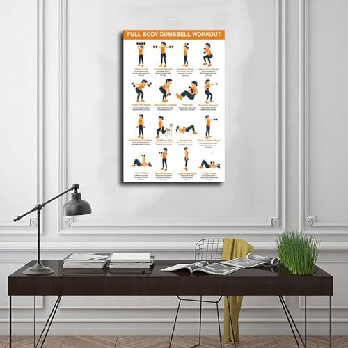 Full Body Dumbbell Workout Chart Home Exercise Routine for Beginners Illustrated Strength Training Canvas Poster Bedroom Decor Room Decor Unframe 12x18inch