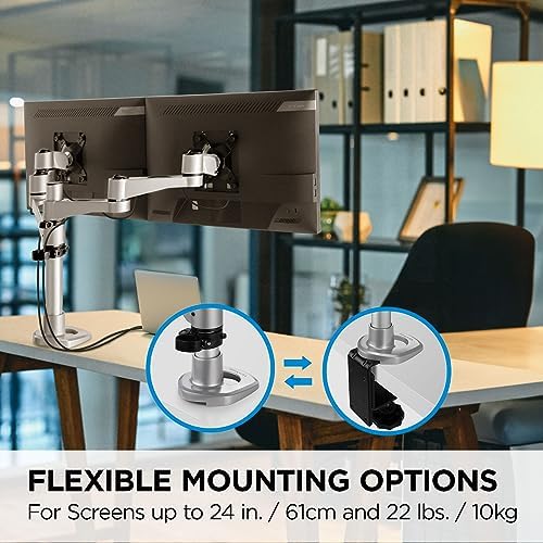 ViewSonic LCD-DMA-001 Monitor Desk Mounting Arm for 2 Monitors up to 24 Inches Each, VESA Compatible, Full Ergonomic Adjustability, 2-in-1 Mounting Base, and Built-in Cable Management