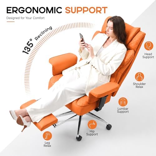 Office Desk Chair, High-Back Big and Tall Leather Chair with Footrest