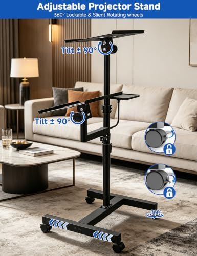 KOOV 2 Shelves Projector Stand, Max 47" Height Adjustable Laptop Stand