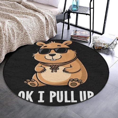 Circular Rugs Large Modern Round Area Rug Fashion Decor Mat for Home Office OK I Pull Up Capybara