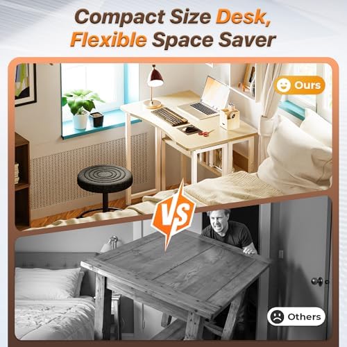 Huuger Folding Desk with Storage Shelf, 31.5 Inch Foldable Computer Table