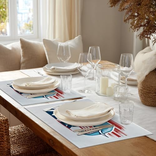 Shrahala American Flag Set of 6 12 X 18 Inch Linen Placemats, Stars and Stripes Elephant Burlap Table Mat Washable Double Layered Heat Insulation for Indoor/Outdoor