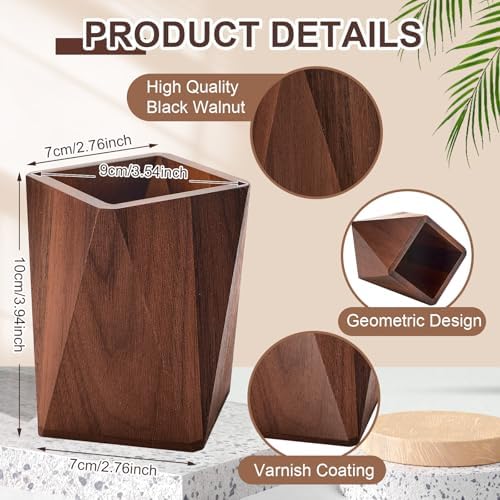 Henoyso 2 Pcs Wood Pen Holder for Desk Wooden Pencil Cups, Black Walnut