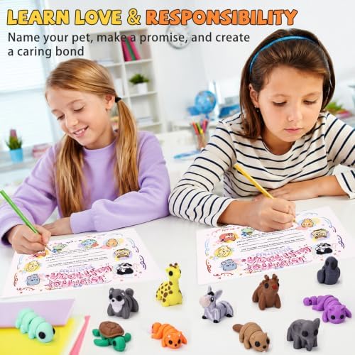 30 Pack Mystery 3D Printed Animal Figurines with 30 Adoption Cards, Articulated Mini Animal Desk Pets, Flexible Fidget Toys, Party Favors and Gifts, Classroom Reward, for Teacher