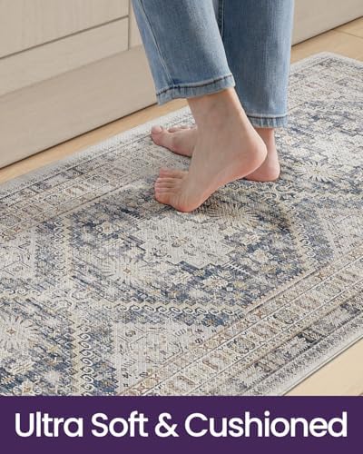 DEXI Kitchen Floor Mats Cushioned Anti Fatigue Runner Rug 24x87 White