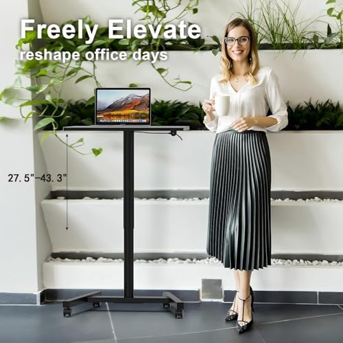 28-Inch Mobile Standing Desk, Adjustable Computer Desk, Portable Standing Desk with Lockable Wheels, Rolling Table for Home Office Classroom Hospital (Jet - Black)