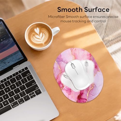 Oval Mouse Pad 6x8in Non-Slip for Laptop,Pink Marble