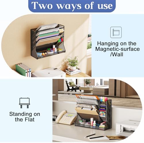 Jakyitvi 5-Tier Magnetic File Organizer R-Shaped Base Wall Hanging Black