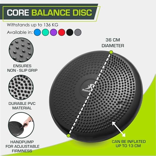 ProsourceFit Core Balance Disc, Inflatable Wobble Cushion with Hand Pump, Dual-Textured Non-Slip Surface for Core, Balance, and Stability Training, 14-inch