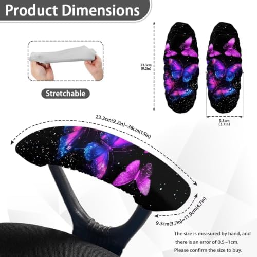 Butterfly Printed Office Chair Armrest Covers Set of 2 Anti-Dust Gaming Chairs Arm Rest Slipcover Cover with Elastic Edge Dust-Proof Washable Home Decorative Accessories