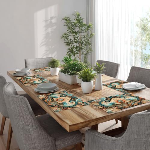 Batmerry Elaborate Rich Placemats, Artwork Luxurious Aesthetic Washable Linen Table Mats for Kitchen Table Double Insulation Decor Dining Set Indoor Outdoor 12X18 in Set of 8