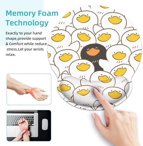 Black White Duck Ergonomic Mouse Pad with Wrist Rest for Desk Work Office