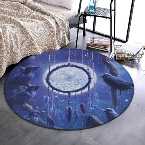 Highly Premium Quality Floor Mat, Office Chair Decor Mat, Room Sofa Yoga Soft Round Carpet Dream Catchers and Raven, 60inch