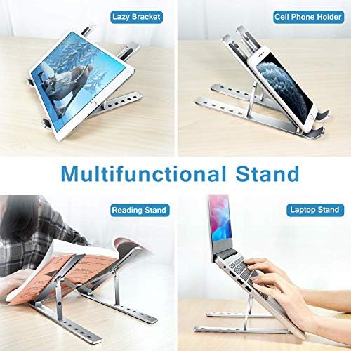 T Legend Aluminum Laptop Stand for Desk, Arae Adjustable Ergonomic Portable Holder, Foldable Computer Stand 6 Angles Anti-Slip Laptop Riser Compatible with 9-15.6 inch Laptops (Aluminum Silver)