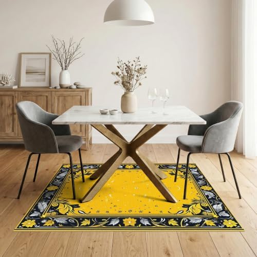 5'x7' Yellow Black Cat Golden Feline Motif Washable Area Rug