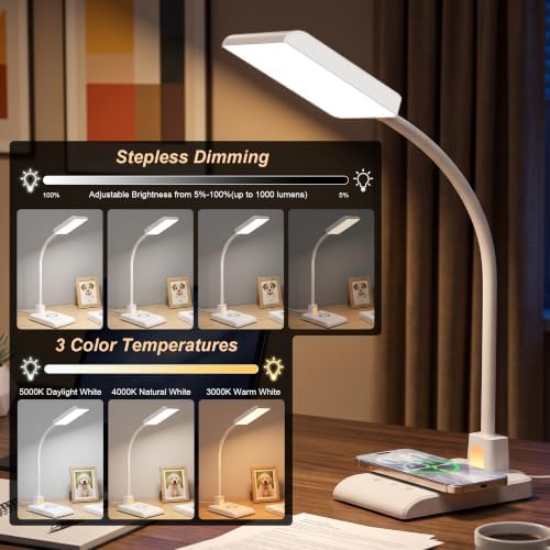 Desk Lamp with Wireless Charger LED Desk Lamps for Home Office White CRI90+