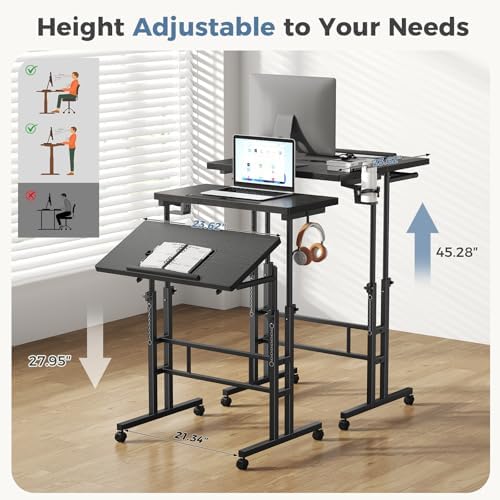 DUMOS Rolling Standing Desk, Walking Pad Desk, Split Top Computer Cart