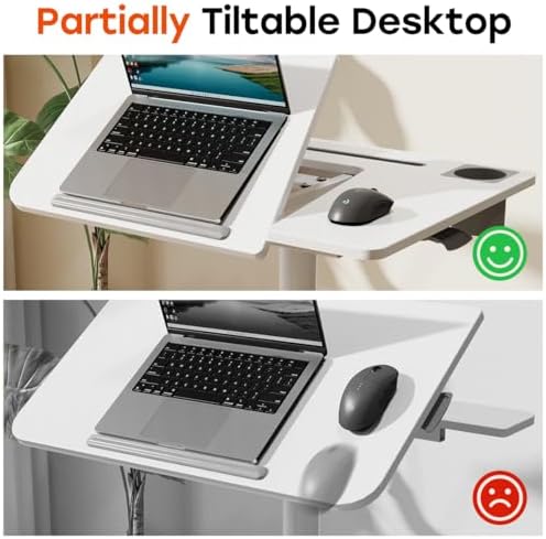 JOY worker Mobile Standing Desk, 60° Tiltable Rolling Laptop Desk, White