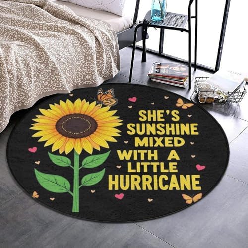 Soft Round Yoga Carpet, Office Chair Decor Round Mat for Carpet and Hardwood Floors Butterfly Sunflower She is Sunshine