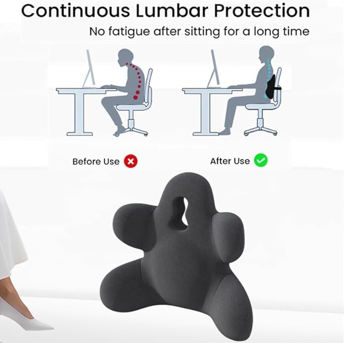 Lumbar Support Pillow for Office Chair, Back Pillow Lumbar Support for Car, Chair, Sofa - Improve Lower Back Pain Relief & Sitting Posture, Memory Foam Back Cushion for Long Sitting (Dark grey)