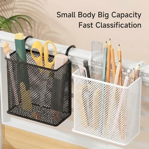 Metal striped cup with hook and loop, pencil cartridge, wall organizer, craft accessories, garage, home, office storage (black/white, square/round) (black2)