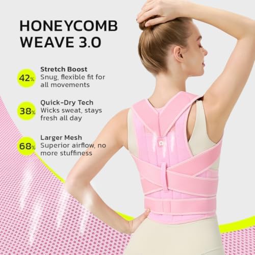 AOFIT Posture Corrector Back Brace for Women Under Clothes, Pink, L
